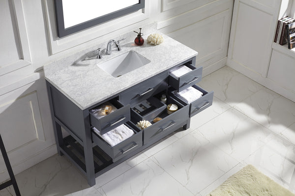 Virtu USA Caroline Estate 48" Single Bath Vanity with Marble Top and Square Sink with Mirror - Luxe Bathroom Vanities Luxury Bathroom Fixtures Bathroom Furniture