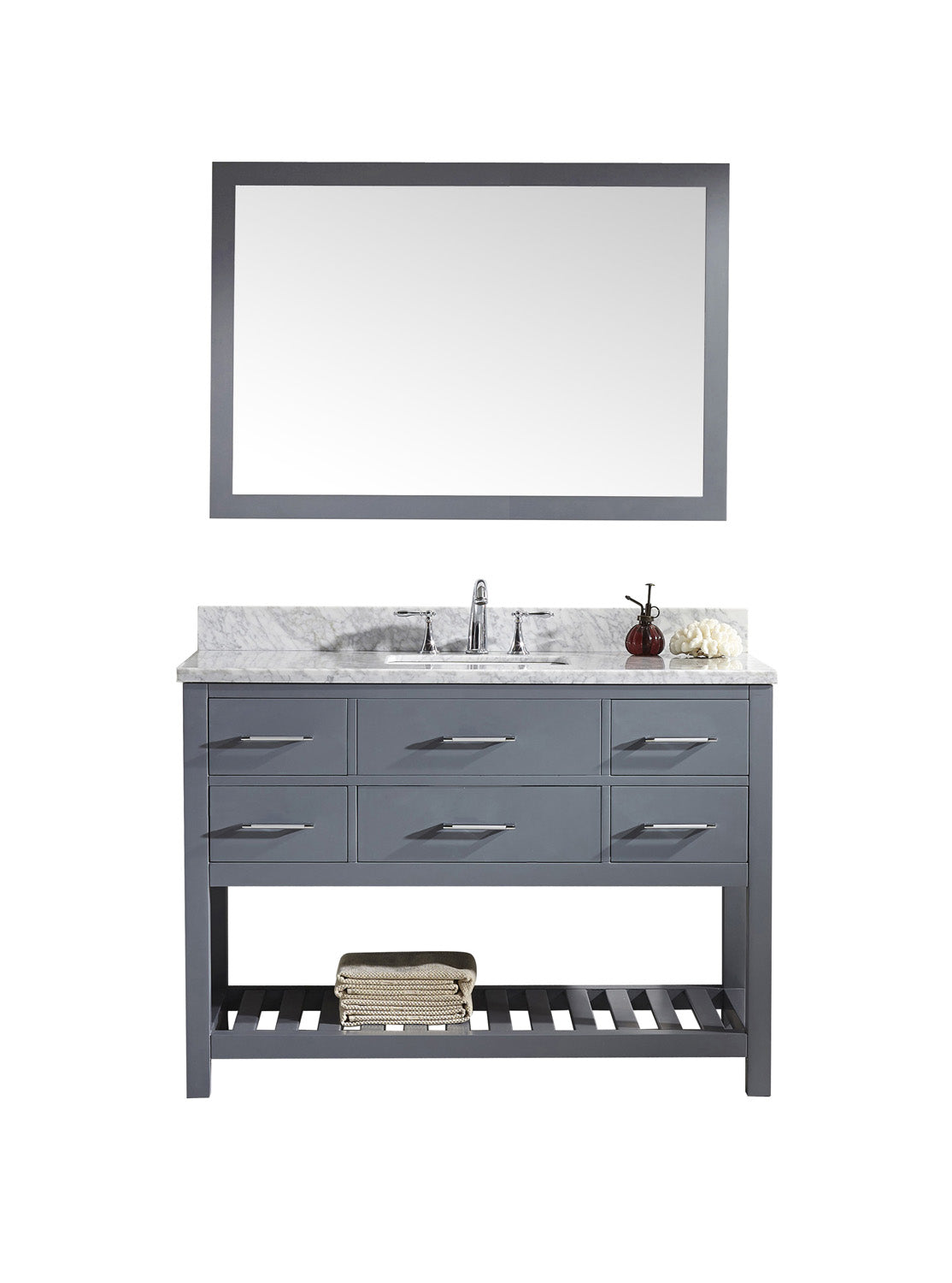 Virtu USA Caroline Estate 48" Single Bath Vanity with Marble Top and Square Sink with Mirror - Luxe Bathroom Vanities Luxury Bathroom Fixtures Bathroom Furniture