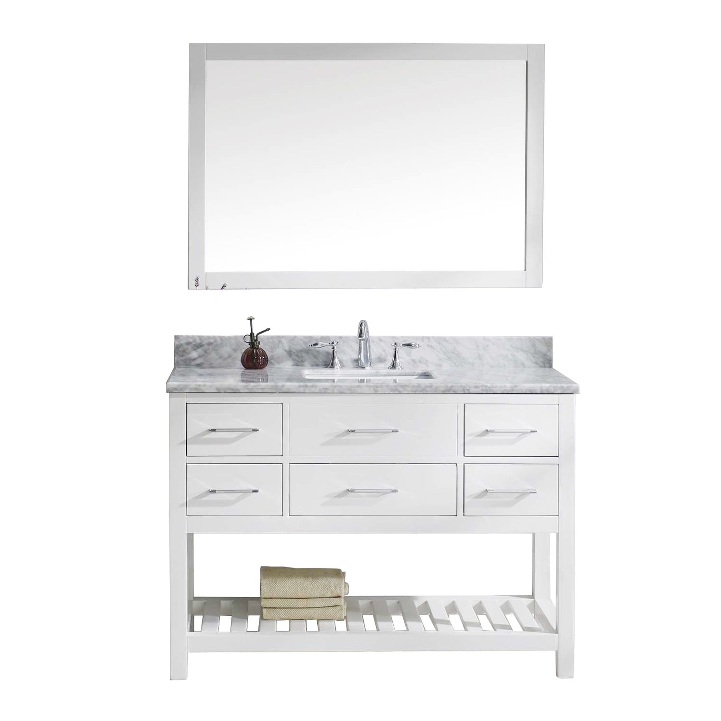 Virtu USA Caroline Estate 48" Single Bath Vanity with Marble Top and Square Sink with Polished Chrome Faucet and Mirror - Luxe Bathroom Vanities Luxury Bathroom Fixtures Bathroom Furniture