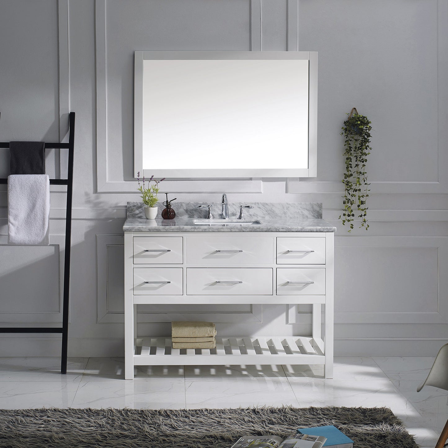 Virtu USA Caroline Estate 48" Single Bath Vanity with Marble Top and Square Sink with Mirror - Luxe Bathroom Vanities Luxury Bathroom Fixtures Bathroom Furniture