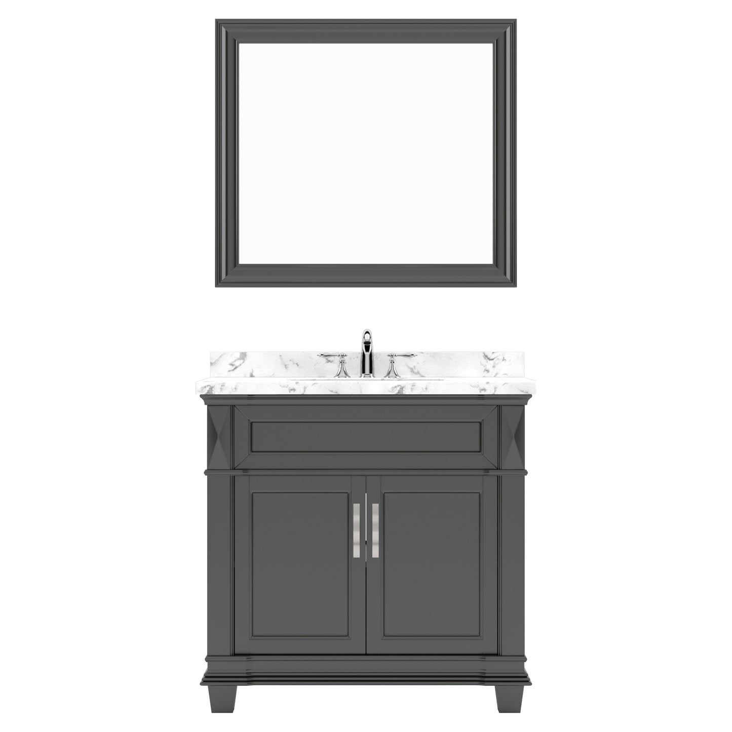 Virtu USA Victoria 36" Single Bath Vanity with White Quartz Top and Round Sink with Matching Mirror - Luxe Bathroom Vanities
