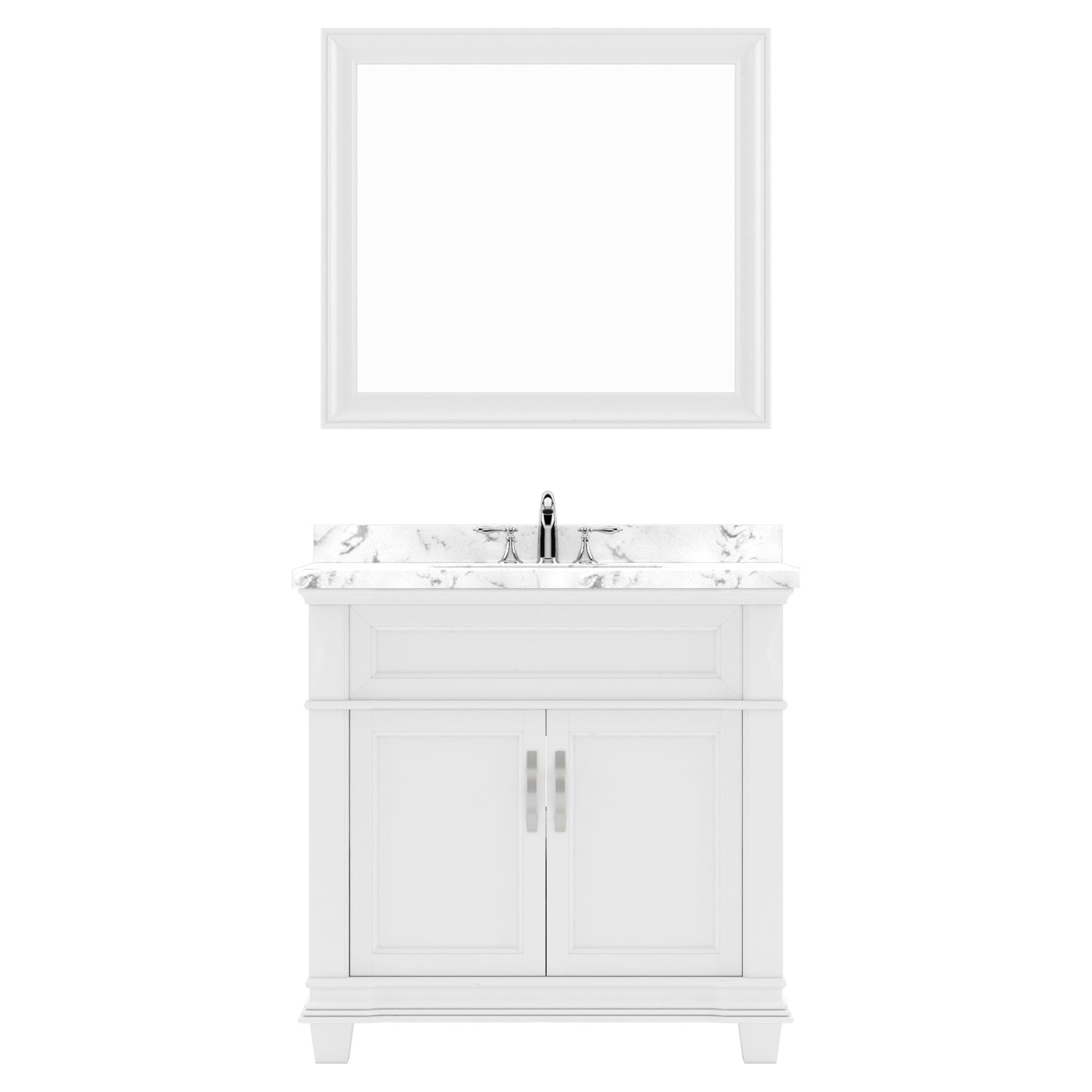 Virtu USA Victoria 36" Single Bath Vanity with White Quartz Top and Round Sink with Matching Mirror - Luxe Bathroom Vanities