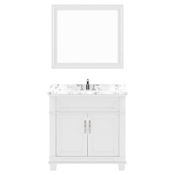 Virtu USA Victoria 36" Single Bath Vanity with White Quartz Top and Round Sink with Polished Chrome Faucet with Matching Mirror - Luxe Bathroom Vanities