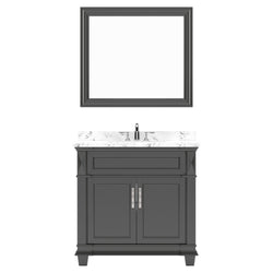 Virtu USA Victoria 36" Single Bath Vanity with White Quartz Top and Square Sink with Polished Chrome Faucet with Matching Mirror - Luxe Bathroom Vanities