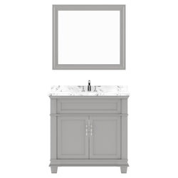 Virtu USA Victoria 36" Single Bath Vanity with White Quartz Top and Square Sink with Polished Chrome Faucet with Matching Mirror - Luxe Bathroom Vanities
