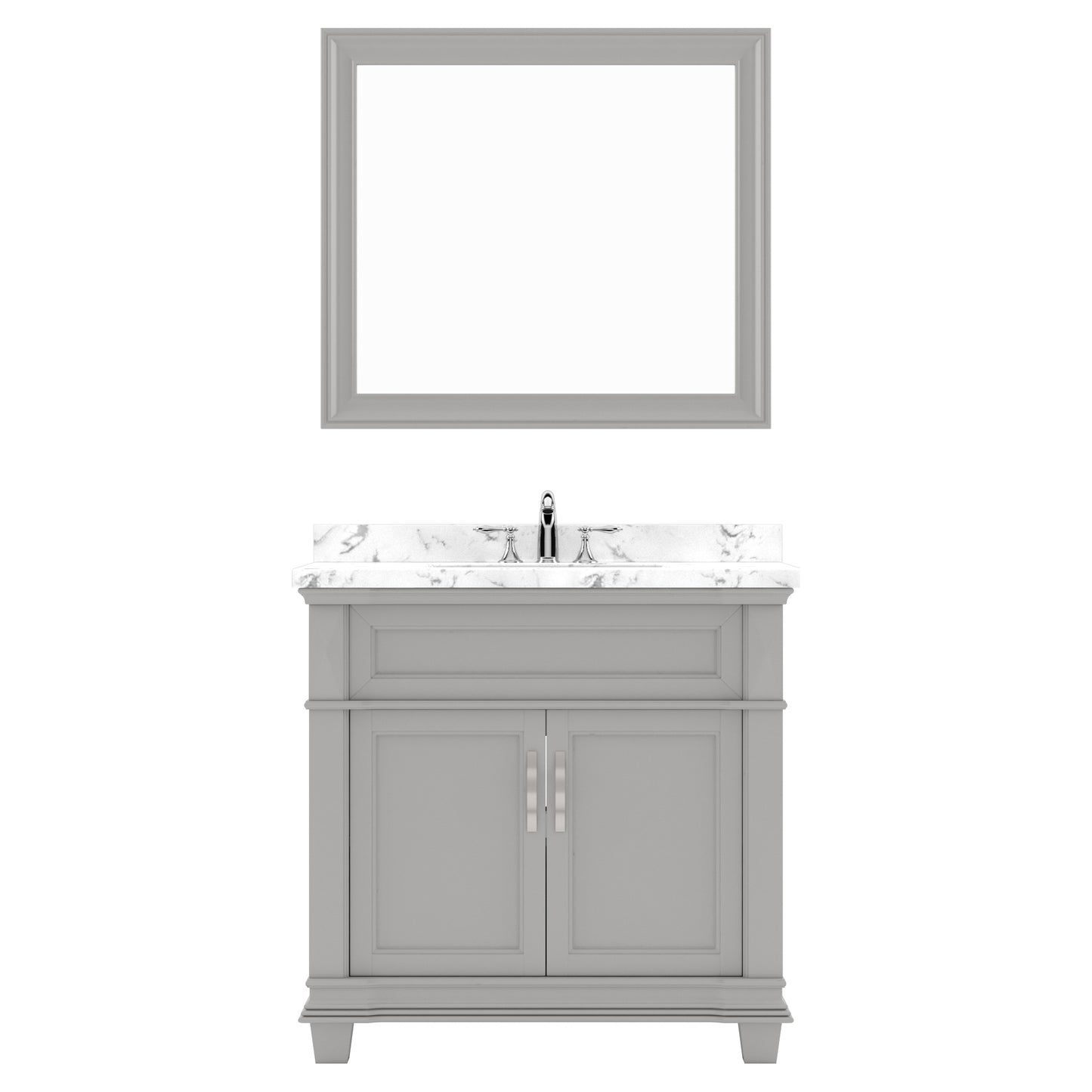 Virtu USA Victoria 36" Single Bath Vanity with White Quartz Top and Square Sink with Brushed Nickel Faucet with Matching Mirror - Luxe Bathroom Vanities