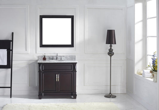Virtu USA Victoria 36" Single Bath Vanity with Marble Top and Round Sink with Brushed Nickel Faucet and Mirror - Luxe Bathroom Vanities Luxury Bathroom Fixtures Bathroom Furniture