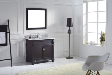 Virtu USA Victoria 36" Single Bath Vanity with Marble Top and Round Sink with Brushed Nickel Faucet and Mirror - Luxe Bathroom Vanities Luxury Bathroom Fixtures Bathroom Furniture