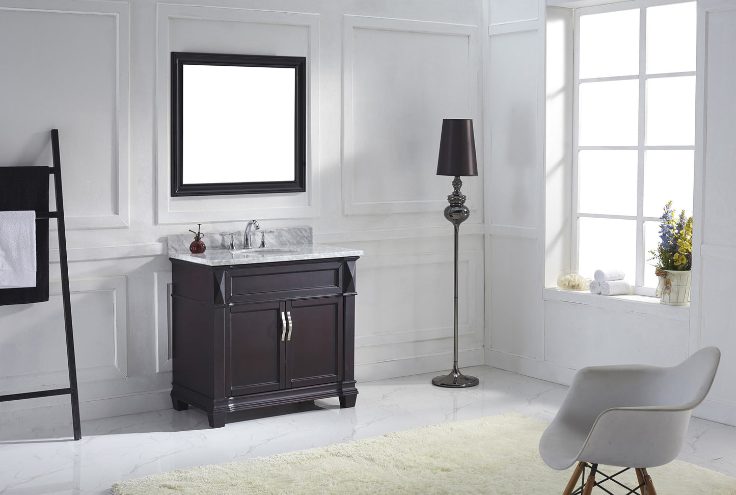 Virtu USA Victoria 36" Single Bath Vanity with Marble Top and Round Sink with Mirror - Luxe Bathroom Vanities Luxury Bathroom Fixtures Bathroom Furniture