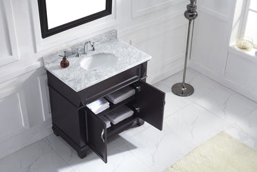 Virtu USA Victoria 36" Single Bath Vanity with Marble Top and Round Sink with Mirror - Luxe Bathroom Vanities Luxury Bathroom Fixtures Bathroom Furniture