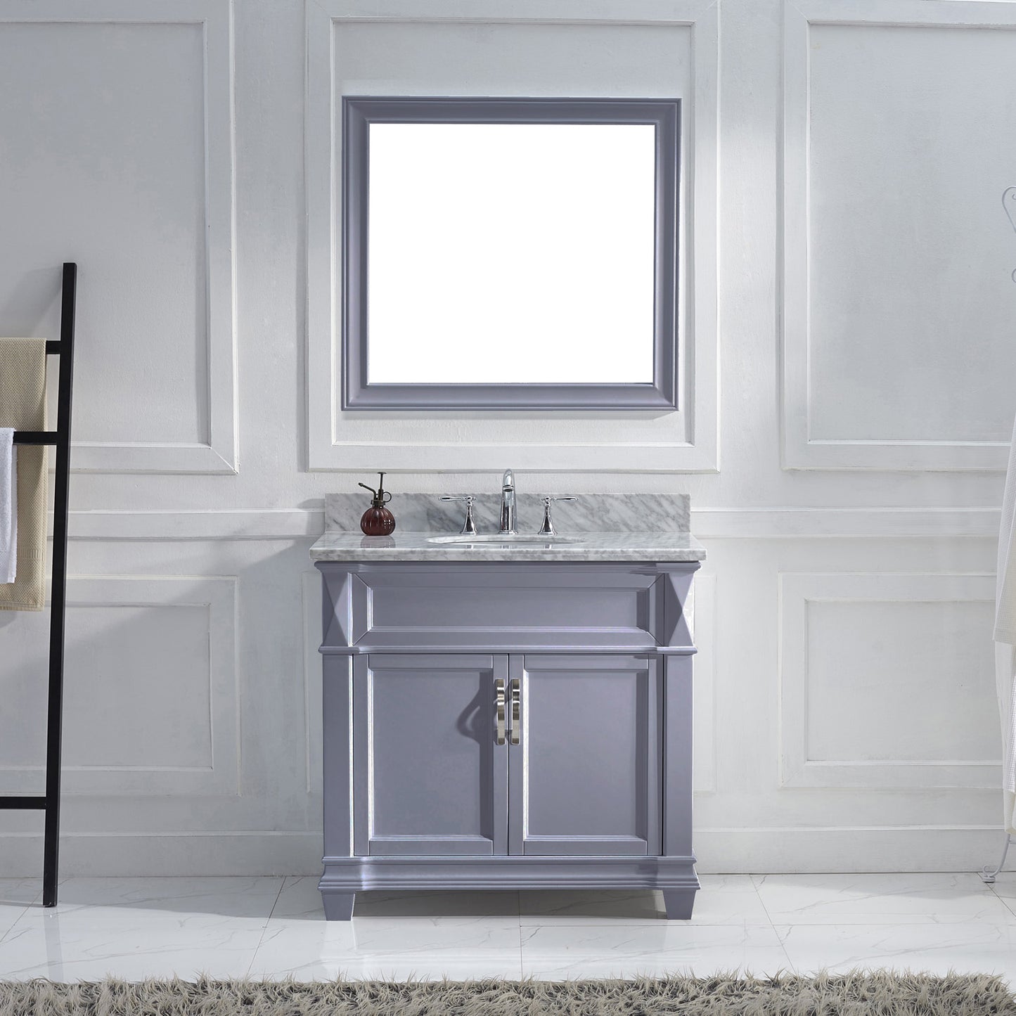 Virtu USA Victoria 36" Single Bath Vanity with Marble Top and Round Sink with Mirror - Luxe Bathroom Vanities Luxury Bathroom Fixtures Bathroom Furniture