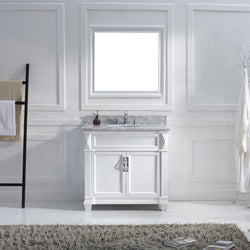 Virtu USA Victoria 36" Single Bath Vanity with Marble Top and Round Sink with Mirror - Luxe Bathroom Vanities Luxury Bathroom Fixtures Bathroom Furniture