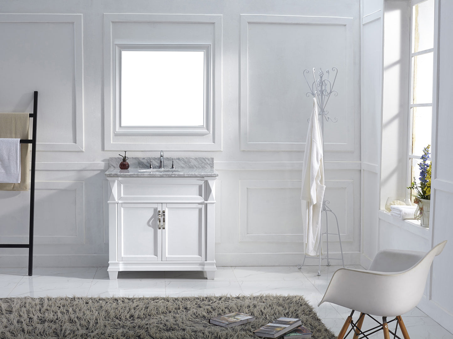 Virtu USA Victoria 36" Single Bath Vanity with Marble Top and Round Sink with Mirror - Luxe Bathroom Vanities Luxury Bathroom Fixtures Bathroom Furniture