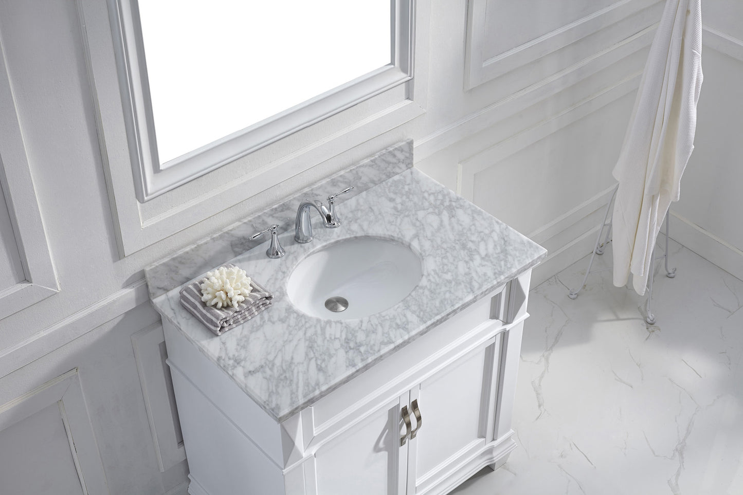 Virtu USA Victoria 36" Single Bath Vanity with Marble Top and Round Sink with Mirror - Luxe Bathroom Vanities Luxury Bathroom Fixtures Bathroom Furniture