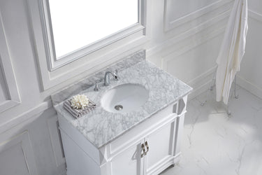 Virtu USA Victoria 36" Single Bath Vanity with Marble Top and Round Sink with Mirror - Luxe Bathroom Vanities Luxury Bathroom Fixtures Bathroom Furniture