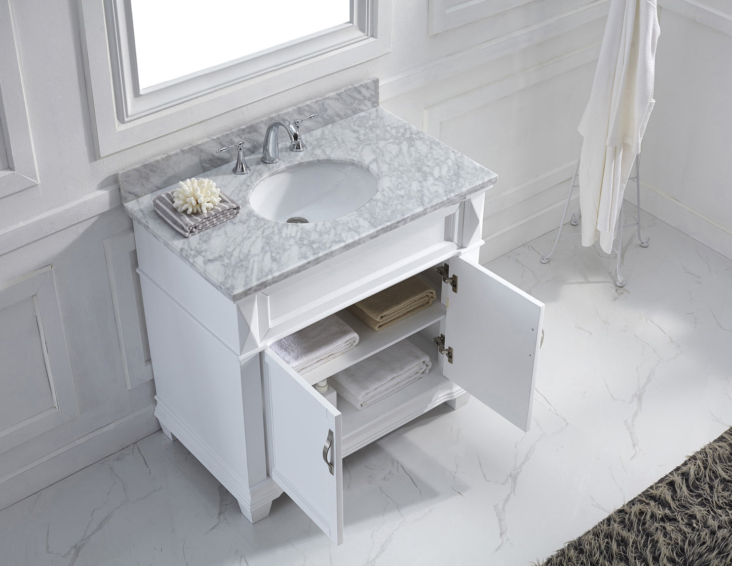 Virtu USA Victoria 36" Single Bath Vanity with Marble Top and Round Sink with Mirror - Luxe Bathroom Vanities Luxury Bathroom Fixtures Bathroom Furniture