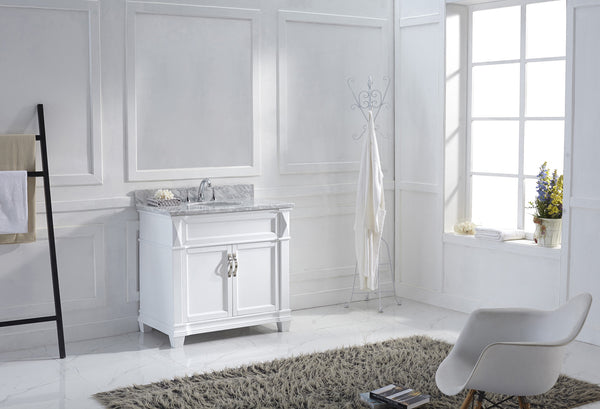 Virtu USA Victoria 36" Single Bath Vanitywith White Marble Top and Round Sink - Luxe Bathroom Vanities