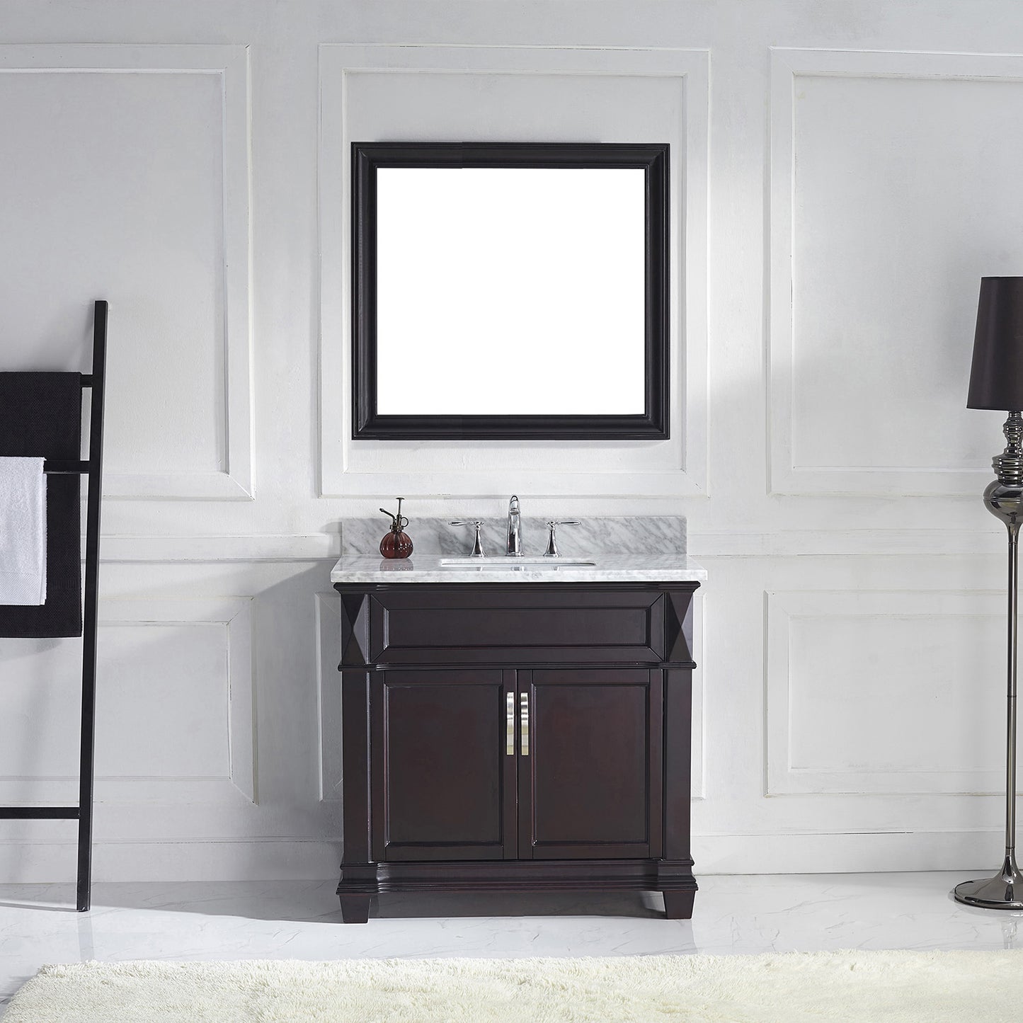 Virtu USA Victoria 36" Single Bath Vanity with Marble Top and Square Sink with Brushed Nickel Faucet and Mirror - Luxe Bathroom Vanities Luxury Bathroom Fixtures Bathroom Furniture