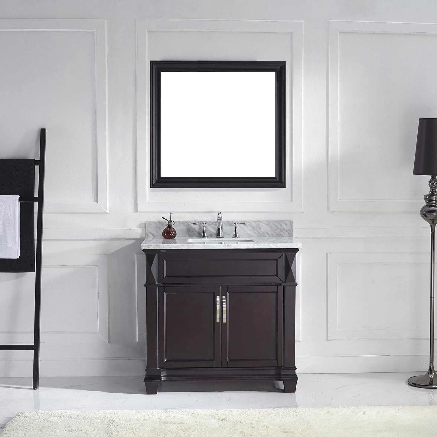 Virtu USA Victoria 36" Single Bath Vanity with Marble Top and Square Sink with Mirror - Luxe Bathroom Vanities Luxury Bathroom Fixtures Bathroom Furniture