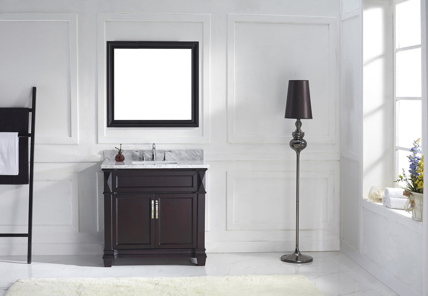 Virtu USA Victoria 36" Single Bath Vanity with Marble Top and Square Sink with Mirror - Luxe Bathroom Vanities Luxury Bathroom Fixtures Bathroom Furniture