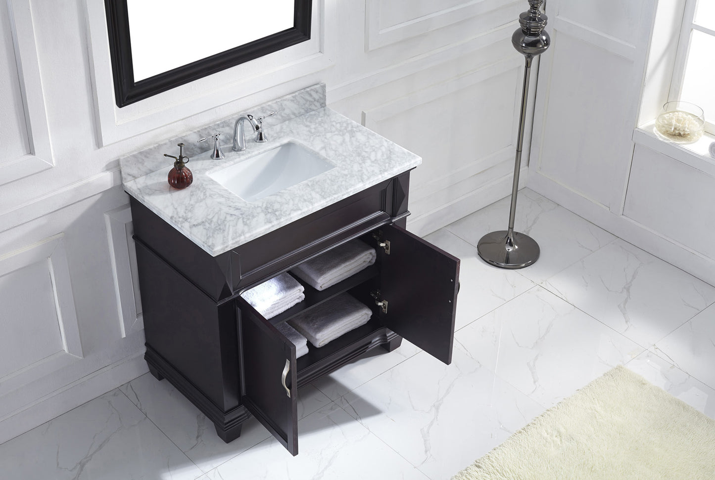 Virtu USA Victoria 36" Single Bath Vanity with Marble Top and Square Sink with Mirror - Luxe Bathroom Vanities Luxury Bathroom Fixtures Bathroom Furniture