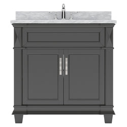 Virtu USA Victoria 36" Single Bath Vanity with White Marble Top and Square Sink - Luxe Bathroom Vanities