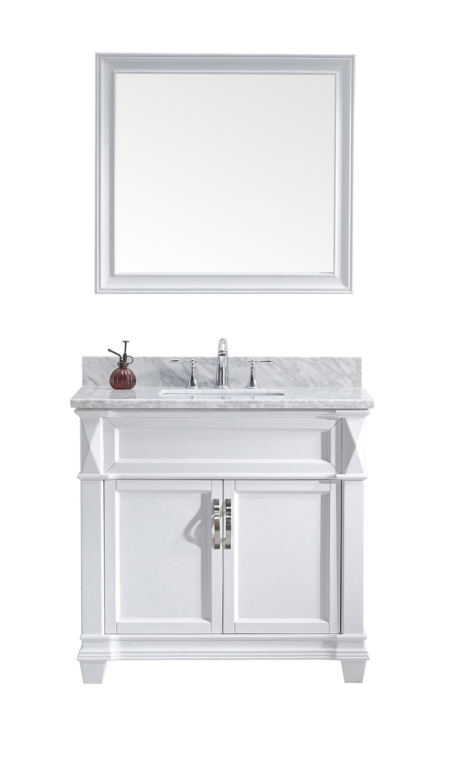 Virtu USA Victoria 36" Single Bath Vanity with Marble Top and Square Sink with Brushed Nickel Faucet and Mirror - Luxe Bathroom Vanities Luxury Bathroom Fixtures Bathroom Furniture