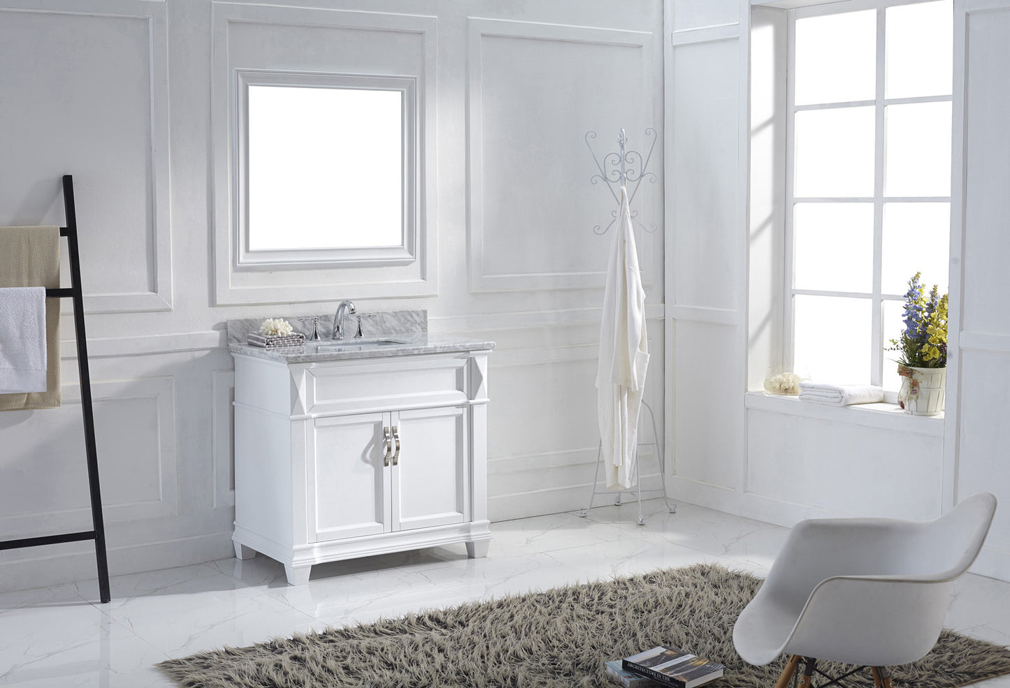 Virtu USA Victoria 36" Single Bath Vanity with Marble Top and Square Sink with Mirror - Luxe Bathroom Vanities Luxury Bathroom Fixtures Bathroom Furniture