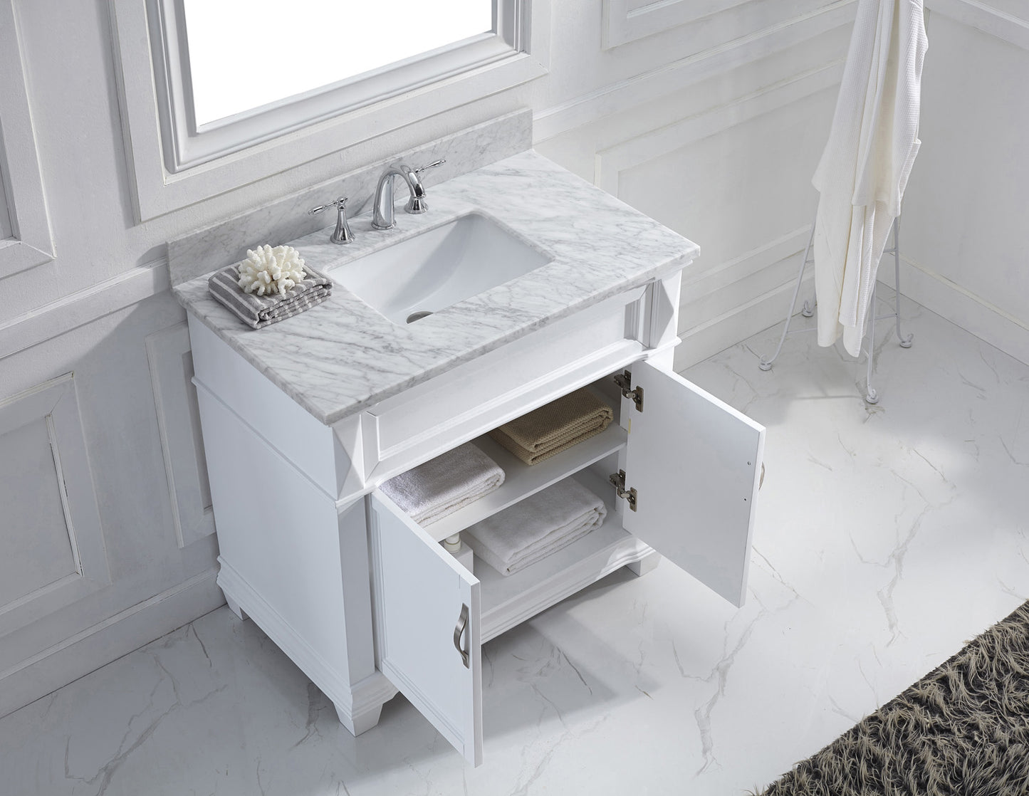 Virtu USA Victoria 36" Single Bath Vanity with Marble Top and Square Sink with Mirror - Luxe Bathroom Vanities Luxury Bathroom Fixtures Bathroom Furniture