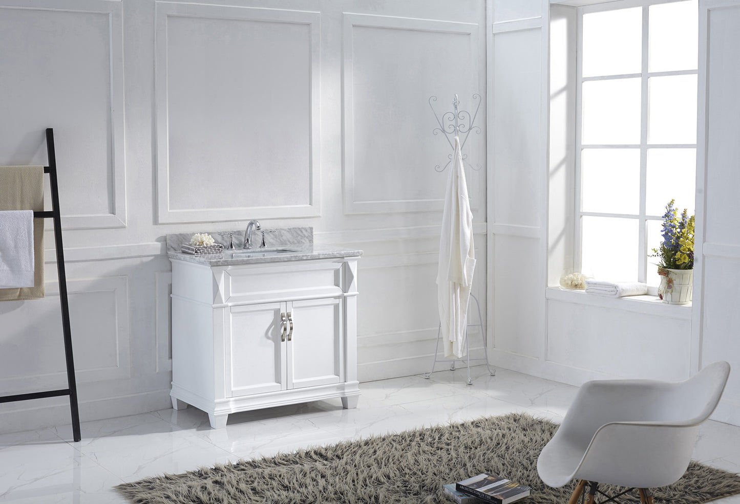 Virtu USA Victoria 36" Single Bath Vanity with White Marble Top and Square Sink - Luxe Bathroom Vanities