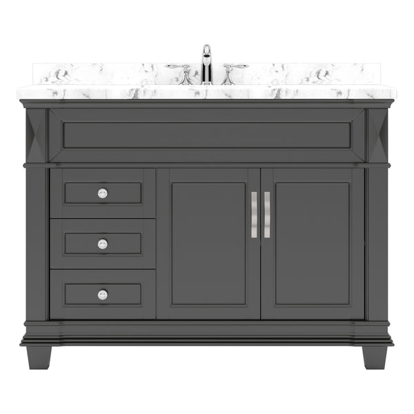 Virtu USA Victoria 48" Single Bath Vanity with White Quartz Top and Round Sink with Polished Chrome Faucet with Matching Mirror - Luxe Bathroom Vanities