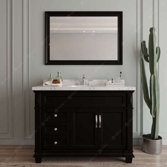 Virtu USA Victoria 48" Single Bath Vanity with White Quartz Top and Round Sink with Brushed Nickel Faucet with Matching Mirror - Luxe Bathroom Vanities
