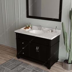 Virtu USA Victoria 48" Single Bath Vanity with White Quartz Top and Round Sink with Polished Chrome Faucet with Matching Mirror - Luxe Bathroom Vanities