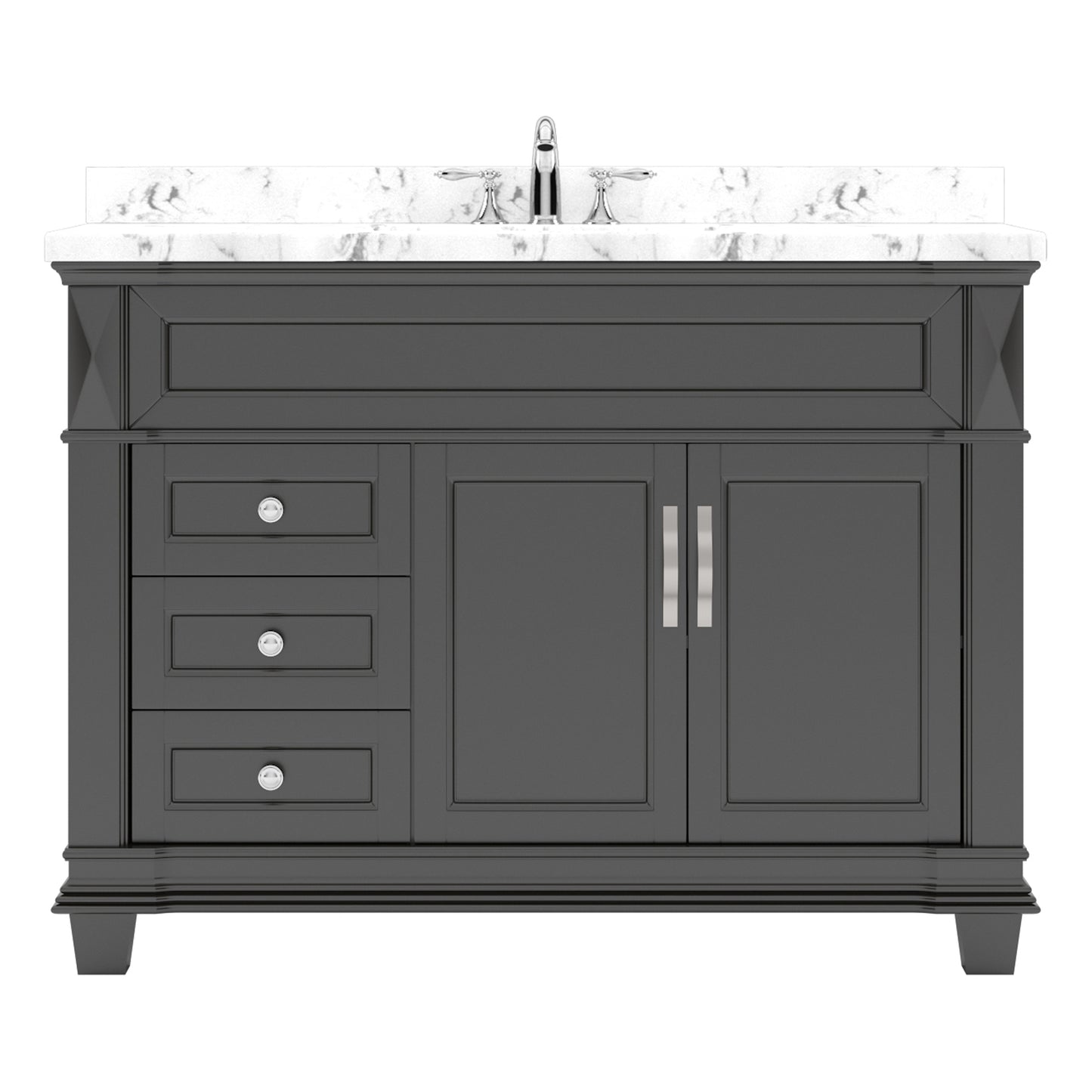 Virtu USA Victoria 48" Single Bath Vanity with White Quartz Top and Square Sink with Matching Mirror - Luxe Bathroom Vanities