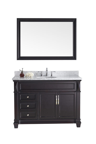 Virtu USA Victoria 48" Single Bath Vanity with Marble Top and Round Sink with Brushed Nickel Faucet and Mirror - Luxe Bathroom Vanities