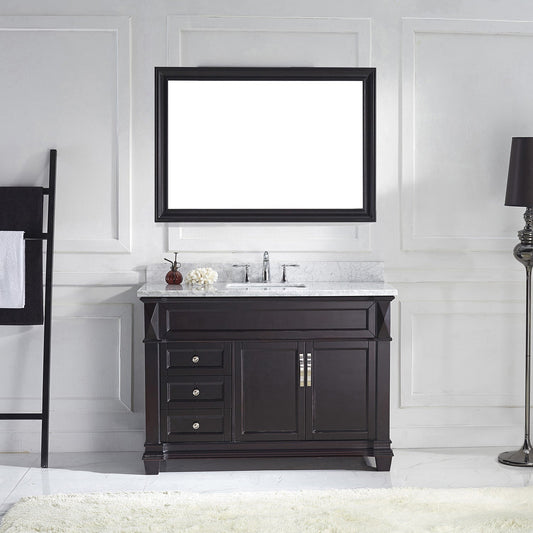 Virtu USA Victoria 48" Single Bath Vanity with Marble Top and Round Sink with Polished Chrome Faucet and Mirror - Luxe Bathroom Vanities