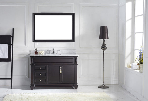 Virtu USA Victoria 48" Single Bath Vanity with Marble Top and Round Sink with Polished Chrome Faucet and Mirror - Luxe Bathroom Vanities