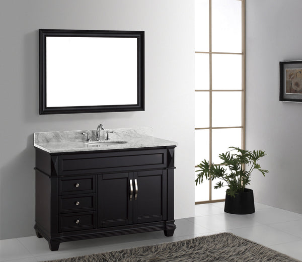 Virtu USA Victoria 48" Single Bath Vanity with Marble Top and Round Sink with Polished Chrome Faucet and Mirror - Luxe Bathroom Vanities