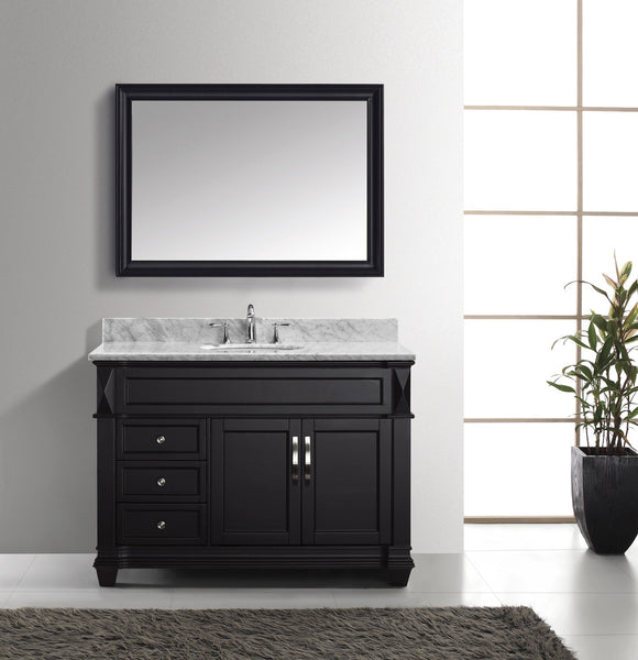 Virtu USA Victoria 48" Single Bath Vanity with Marble Top and Round Sink with Polished Chrome Faucet and Mirror - Luxe Bathroom Vanities