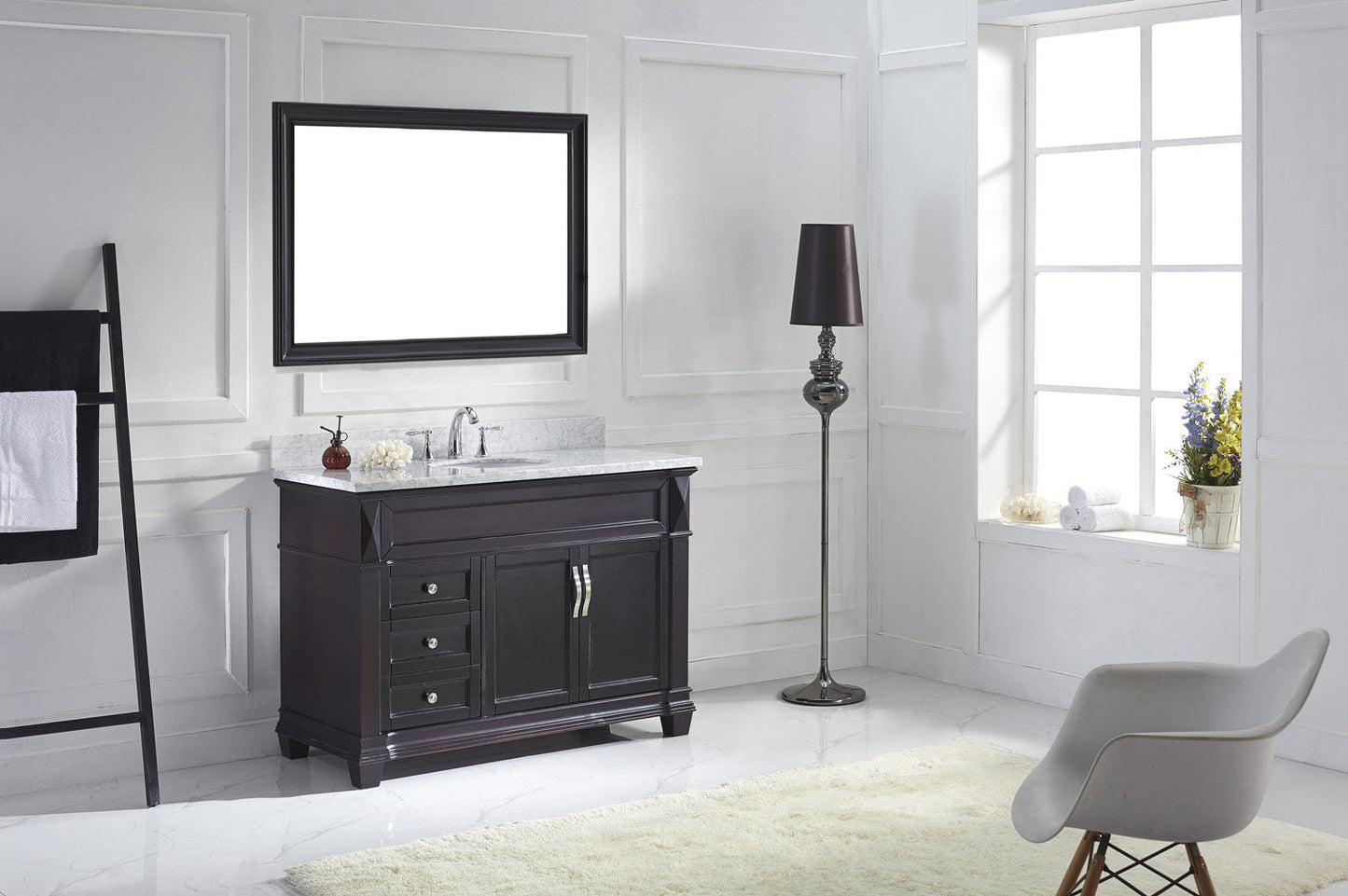 Virtu USA Victoria 48" Single Bath Vanity with Marble Top and Round Sink with Mirror - Luxe Bathroom Vanities