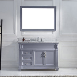 Virtu USA Victoria 48" Single Bath Vanity with Marble Top and Round Sink with Polished Chrome Faucet and Mirror - Luxe Bathroom Vanities