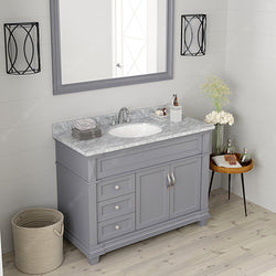 Virtu USA Victoria 48" Single Bath Vanity with Marble Top and Round Sink with Mirror - Luxe Bathroom Vanities