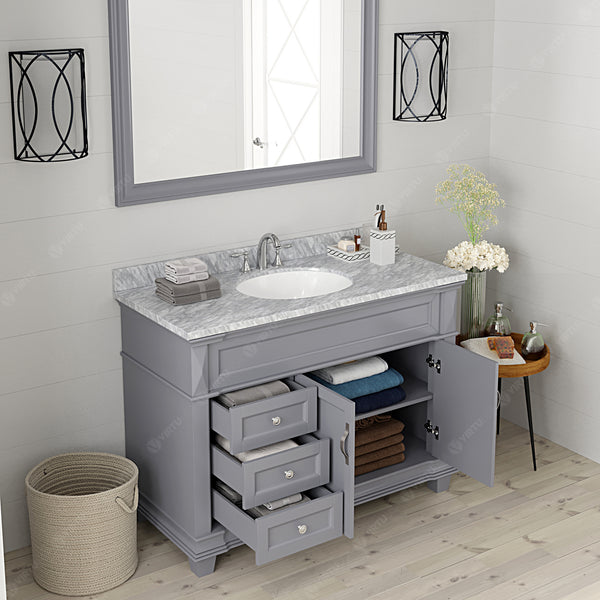 Virtu USA Victoria 48" Single Bath Vanity with Marble Top and Round Sink with Mirror - Luxe Bathroom Vanities