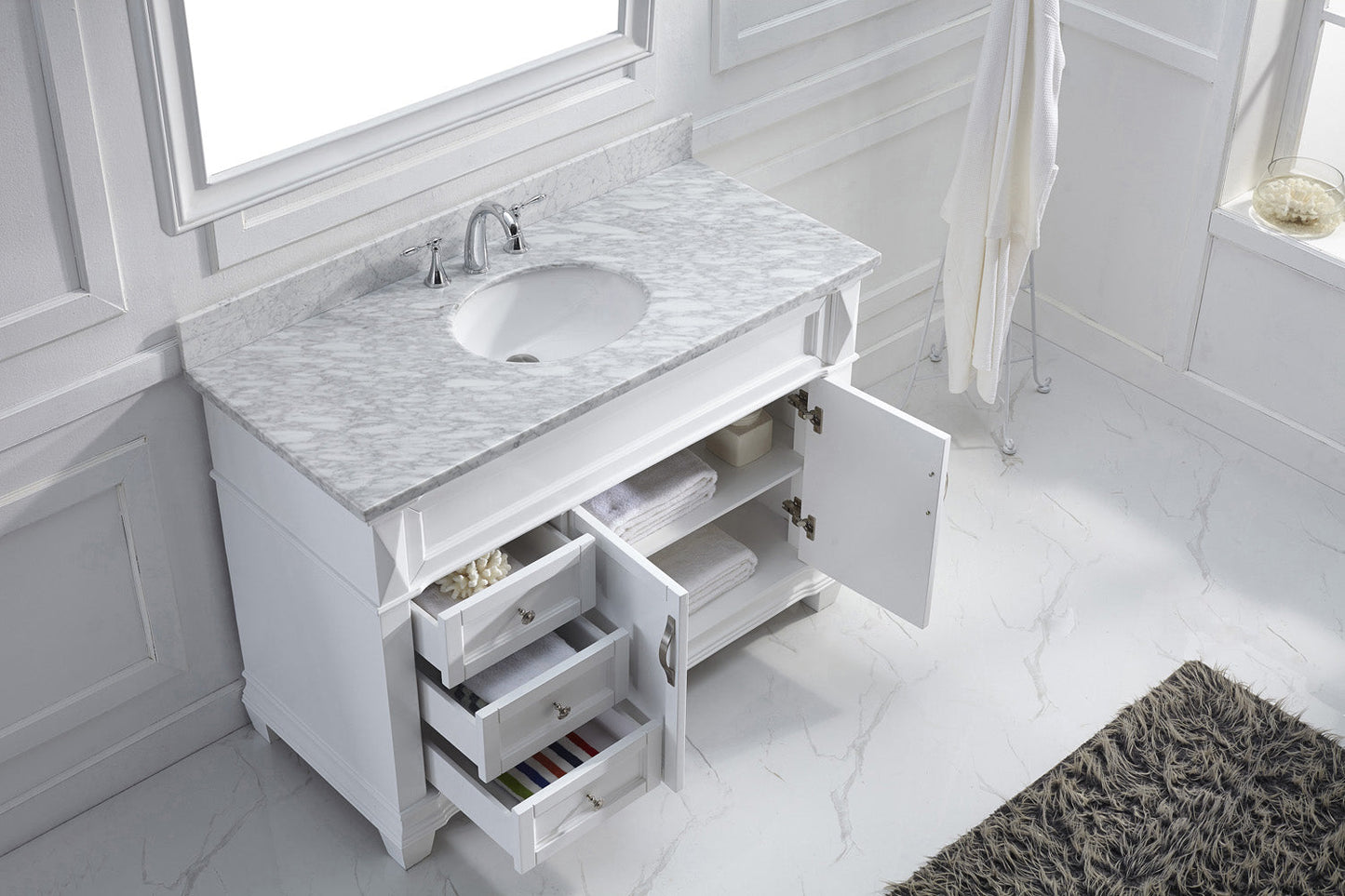 Virtu USA Victoria 48" Single Bath Vanity with Marble Top and Round Sink with Brushed Nickel Faucet and Mirror - Luxe Bathroom Vanities