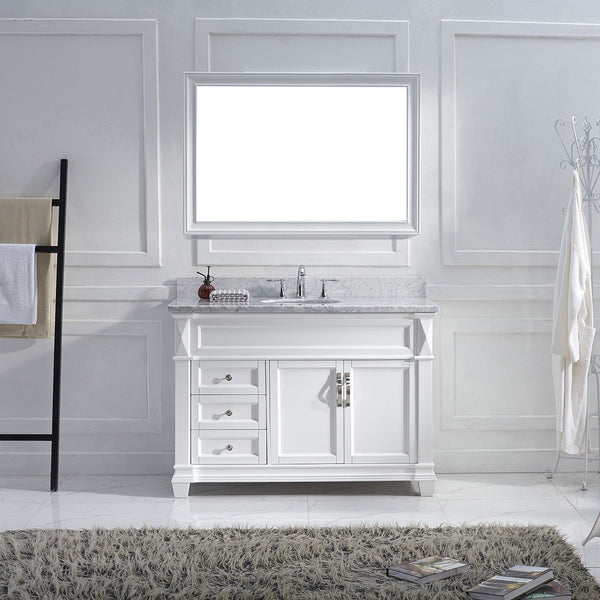 Virtu USA Victoria 48" Single Bath Vanity with Marble Top and Round Sink with Polished Chrome Faucet and Mirror - Luxe Bathroom Vanities