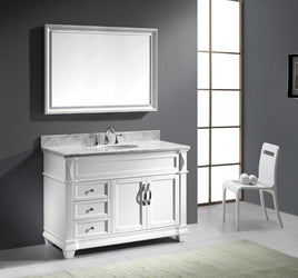 Virtu USA Victoria 48" Single Bath Vanity with Marble Top and Round Sink with Polished Chrome Faucet and Mirror - Luxe Bathroom Vanities