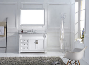 Virtu USA Victoria 48" Single Bath Vanity with Marble Top and Round Sink with Mirror - Luxe Bathroom Vanities