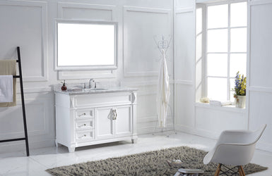 Virtu USA Victoria 48" Single Bath Vanity with Marble Top and Round Sink with Mirror - Luxe Bathroom Vanities