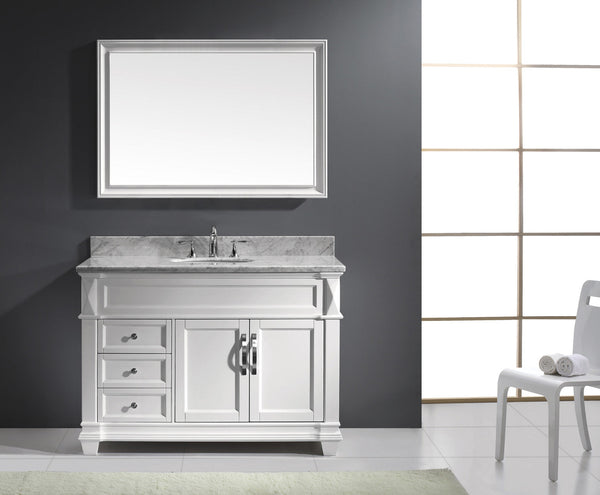 Virtu USA Victoria 48" Single Bath Vanity with Marble Top and Round Sink with Mirror - Luxe Bathroom Vanities