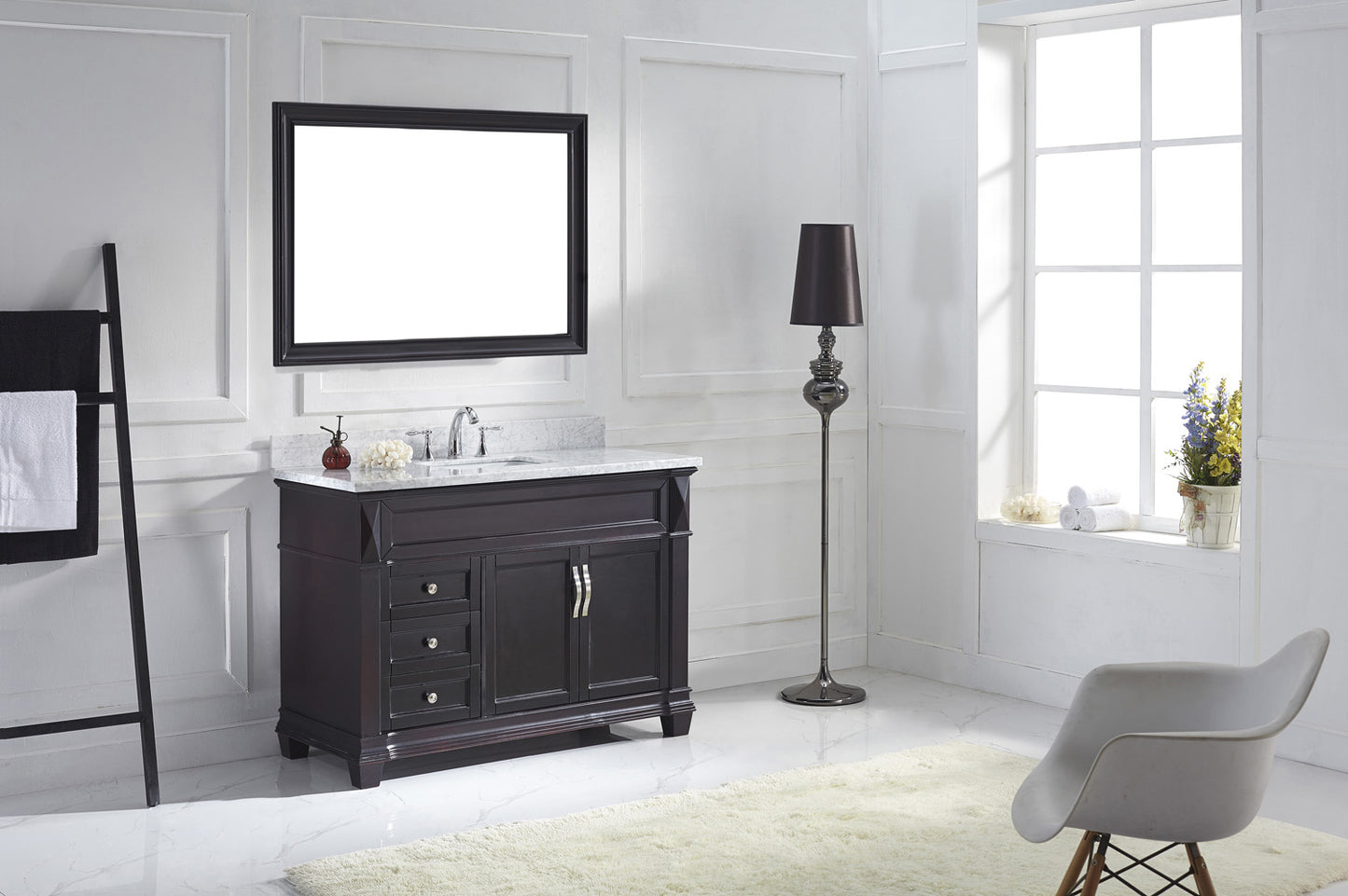 Virtu USA Victoria 48" Single Bath Vanity with Marble Top and Square Sink with Polished Chrome Faucet and Mirror - Luxe Bathroom Vanities Luxury Bathroom Fixtures Bathroom Furniture